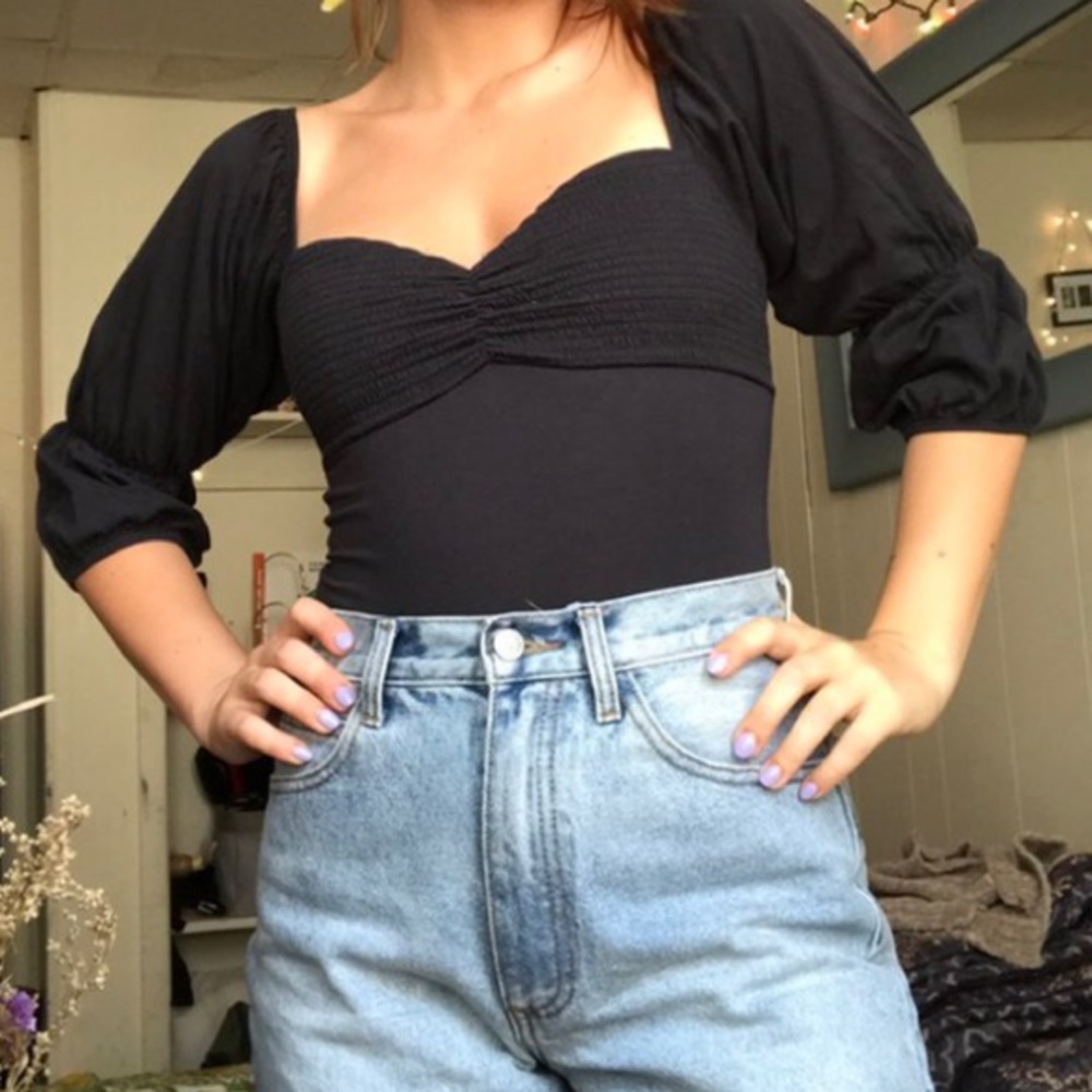 COPY - Urban outfitters “Maeve” smocked black bodysuit